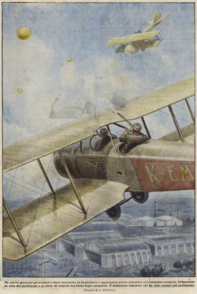 Ein Schütze in einem Flugzeug, der Ballons über England abschießt von Achille Beltrame